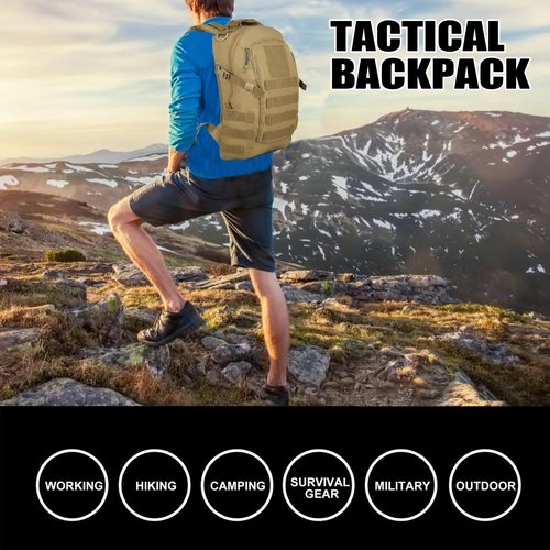 PAIWPHLI Small Tactical Backpack Military Daypack 12L Molle Bag Rucksack Army Daypack for Outdoor,Hiking,Camping,Travel (Tan)