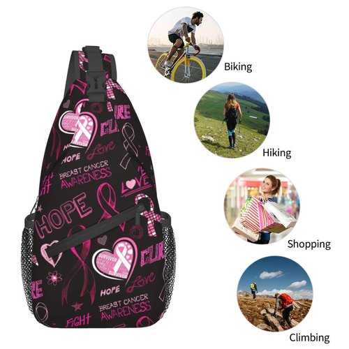 Breast Cancer Awareness Sling Bag for women,Multipurpose Crossbody Chest Bag Sports Sling Bag for Hiking Travel