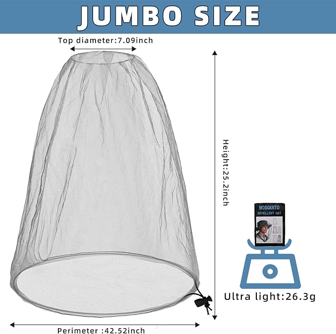 2 Pack Ultra Large Mosquito Net 42x25 Inches Mosquito Head Net Oversized Insect Netting Bug Fits Most Hats for Gardening Hiking Fishing Traveling(Gray+White)