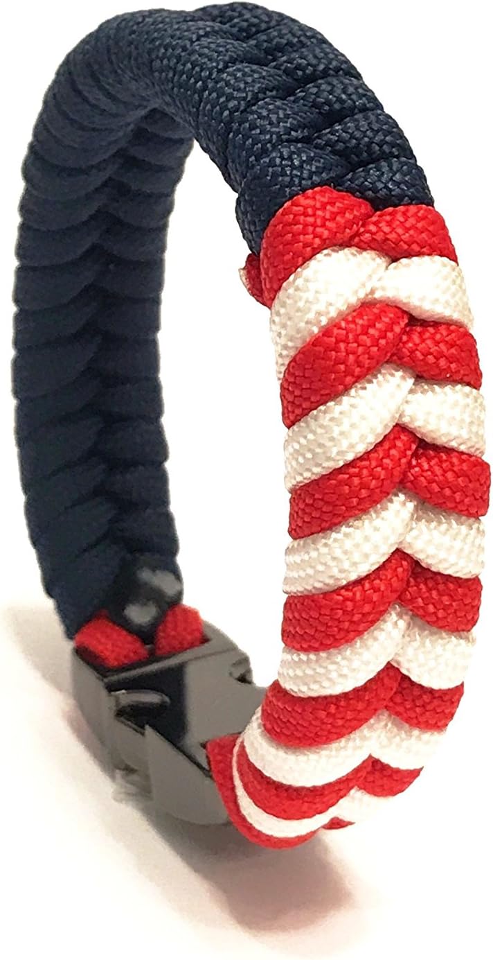USA American Flag Mens Jewelry Paracord Survival Bracelet with Metal Buckle (Size 7.5)