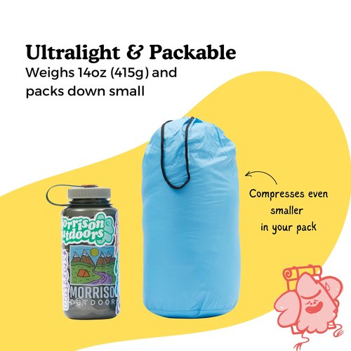Mighty Mo 20° Down Kids Sleeping Bag (Ages 3-5). The Warmest, Lightest Camping Sleeping Bag for Kids Ages 3-5. (Leapfrog Green)