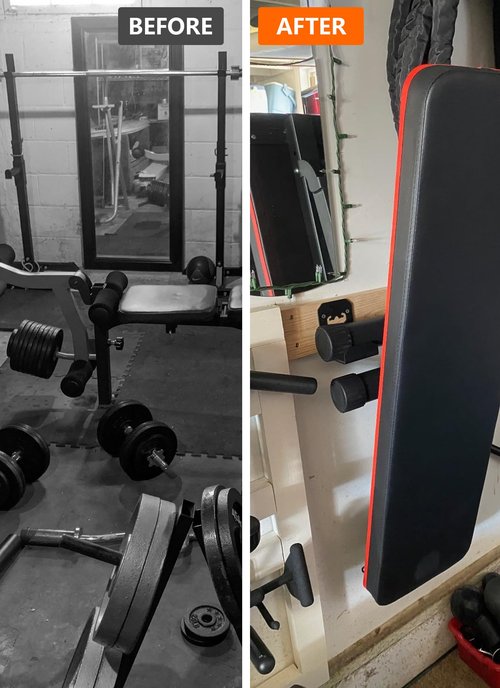 Weight Bench Hanger Wall Mount with Rubber Matting, Gym Bench Wall Holder 200 lb Capacity Hang Hex Bars Tricep Bars, Strength Training Free-Weight Racks