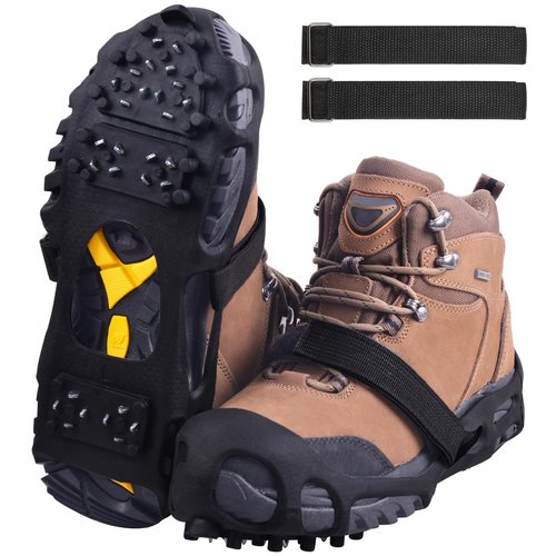 Ice Cleats Snow Traction Cleats Crampons for Shoes and Boots Men Women Anti Slip Ice Shoes Gripper Overshoe Slip-on Stretch Footwear (28 Steel with Straps, X-Large(10.5-13 men/11.5-14 Women))