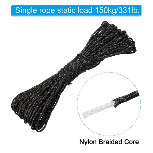 PATIKIL 65 Feet Reflective Guyline Camping Paracord, 3mm Tent Cord Guyline Rope Nylon Paracord Rope for Camping Tent Tarp Hiking Black (20M)