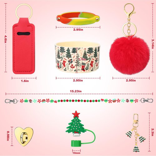 Mity rain 8PCS Christmas Cup Accessories for Stanley Cup 30oz 40oz Tumbler with Handle, Including Water Bottle Handle Strap, Chapstick Holder, Boot, Keychain Charms, Straw Topper Cap, Updated