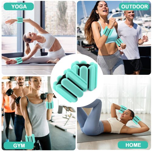 Wrist Weights for women,Wrist Ankle Weights for Strength Training,Graded Silicone Weighted Bracelet for Walking, Running, Yoga, Aerobics, Adjustable Training Intensity ankle weights for Women Set of 2 (1Lb Each)（Green）