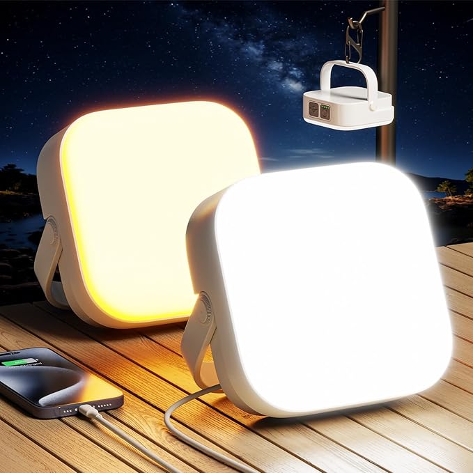 Eventek 2Packs LED Camping Lantern 4000LM, 10000mAh Rechargeable Camping Lights Up to 144 Hours & 4 Light Modes, Portable IP65 Waterproof Magnetic Camping Essentials for Tent, Power Outages Emergency