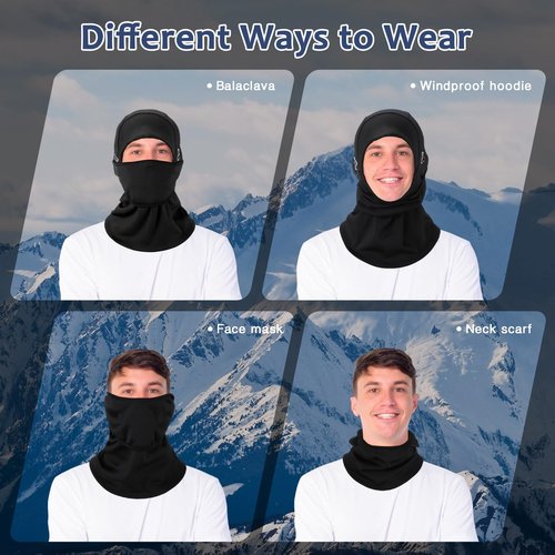 Eurzom 3 Pcs Winter Balaclava for Men Women Moveable Ski Face Mask with Reflective Stripe Windproof Thermal Scarf Mask(Black)