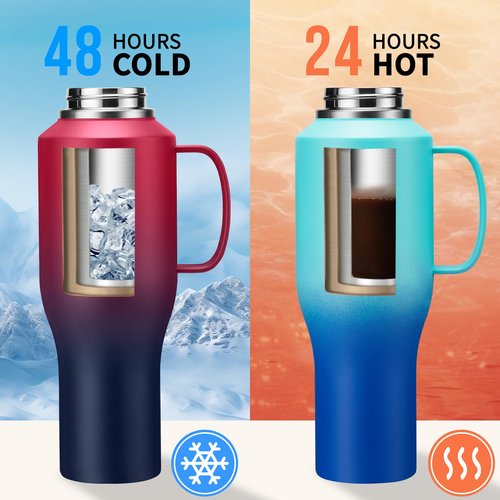 DIGJUPER 40 oz Water Bottles with Handle that Fit Cup Holders and 64oz Water Flask, Stainless Steel Water Bottle with Straw, Paracord Handle & Sleeve Strap