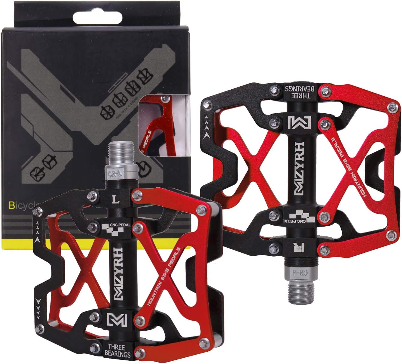 Mountain Bike Pedals, Ultra Strong Colorful CNC Machined 9/16" Cycling Sealed 3 Bearing Pedals
