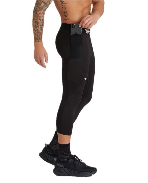 WOLACO Fulton 3/4 Compression Pant Athletic Baselayer Running Tights for Men, Black, Medium