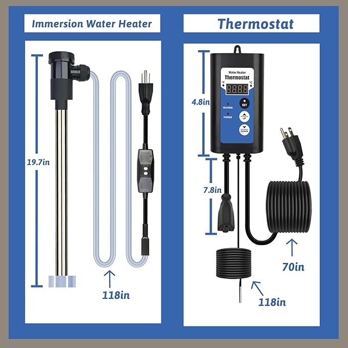 3000W 240V Titanium Immersion Water Heater Portable Electric inflatable pool & Hot Tub Submersible Water Heater with Temp Control, GFCI for above ground pool, Baptistry, baptism pool & spa