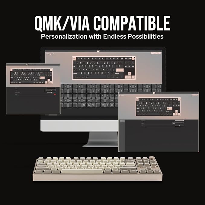 EPOMAKER P87 TKL Aluminum Wireless Gaming Keyboard, QMK/VIA Programmable, 87% Bluetooth/2.4Ghz/USB-C, with CNC Metal Knob and RGB Backlight (Khaki, Wisteria Linear Switch)