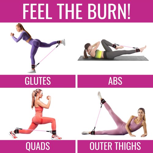 ZINNO Ankle Resistance Bands-Short Booty Bands for Women, Glutes Workout Equipment Set with Cuffs, Straps-for Heavy Leg Training, Pink Weights for Exercise Mats Home Workout