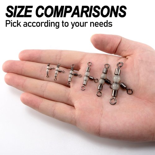 Dr.Fish 20 Pack 3-Way Fishing Swivels with Glow Beads Barrel Swivels Fishing Tackle T Shape Stainless Steel Three Way Catfish Rig 3 * 4