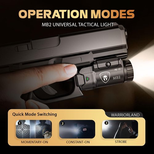 WARRIORLAND MB2 Pistol Light and Custom Holster with Claw, Fit for Glock 17/19 Gen 3-5 & Glock 22/23/31/32 Gen 3-4 & Glock 19X/44/45, Compact 500-lumen Universal Tactical Weapon Light with White LED