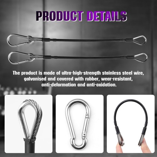 YENOVO 2 Pcs 10" Gym Extension Cable Attachments, Black Thick Stable Fitness Equipment Extension Cord, Extend Workout Angles Tool Suitable for Bowflex Home Gym for LAT/Tricep Pull Down and Leg