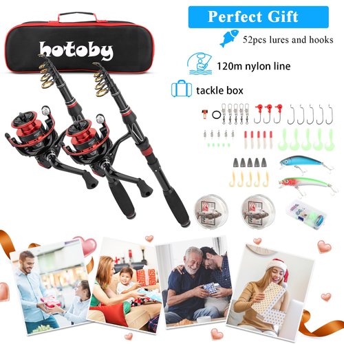 Fishing Rod and Reel Combos, 2PCS 2.1m/6.89ft Fishing Pole Combo Set, Carbon Fiber Telescopic Fishing Rod Kit with Spinning Reels, Fishing Line, Lures, Hooks and Carrier Bag for Youth Adults Beginner