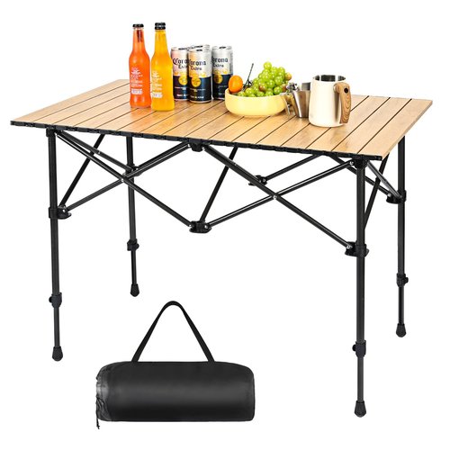 pollilar Camping Table Folding Camp Table Roll Up Surface Lightweight, Collapsible Height Adjustable Suitable for Picnic Adults with Carry Bag for Indoor Outdoor BBQ Picnic Gathering Patio