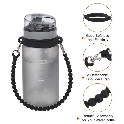 uxcell Water Bottle Carrier Holder with Strap, 135mm/5.3 Silicone Tumbler Holder Coffee Cup Holder Water Bottle Sleeve Bag for Camping Walking Hiking, Black