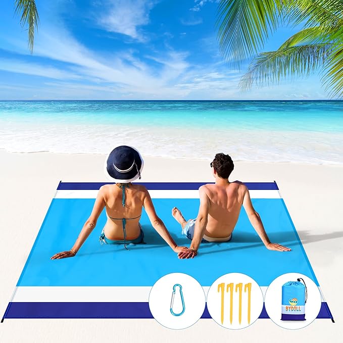 BYDOLL Beach Blanket Waterproof Sandproof 78''×81'' 1-7 Adults Oversized Lightweight Large Picnic Mat Waterproof Sandproof Blanket for Beach