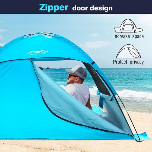 DLUCKY Beach Tent for 1-2-3 Person,Anti-UV Portable Sun Shade Shelter UPF 50+,Both Sides Extendable Floor, Extendable Awning Iron Rod Support,with 2 Ventilating Mesh Windows, Lightweight & Easy Setup