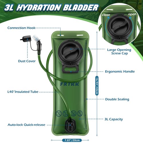 FRTKK Hydration Backpack with 3L TPU Hydration Bladder, Lightweight Insulation Hydration Pack for Cycling, Hiking, Running, Climbing, Hunting, Biking