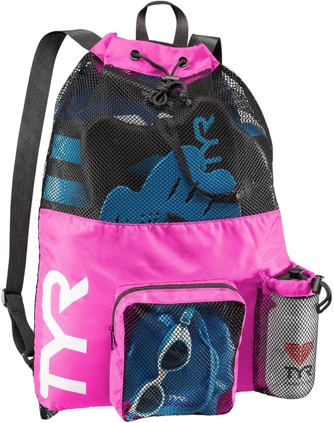 TYR Big Mesh Mummy Backpack for Swim, Gym and Workout Gear, Black, 40-Liter Capacity