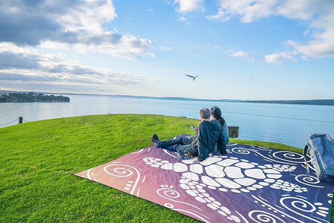 WEKAPO Beach Blanket Waterproof Sandproof Oversized Extra Large Sand Free Beach Mat with Stakes, Storage Bag - Essentials for Outdoor Beach, Picnic (Deep Blue Sea Turtle, 11 X 9 FT (1~10 Person))