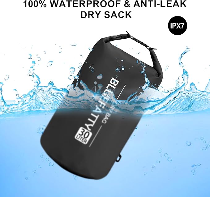 Waterproof Dry Bag Floating Roll Top Waterproof Backpack for Kayaking, Rafting, Boating, SUP, Fishing with IPX8 Waterproof Phone Case, Black, 30L