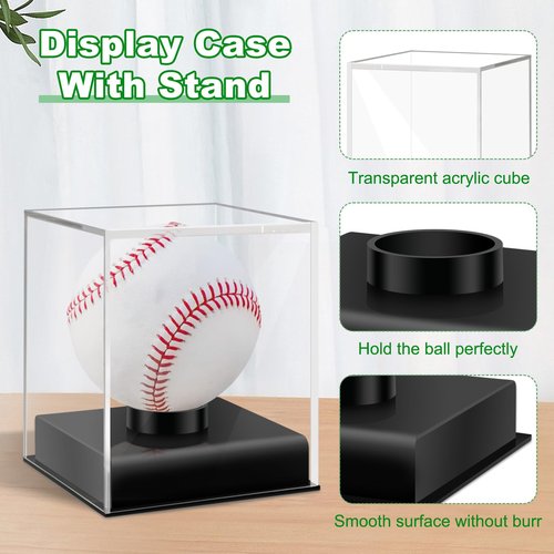 Baseball Display Case with Built-in Stand, Transparent Acrylic Display Case Baseball Holder Square Cube Containers Memorabilia Display Storage Box for Baseball Golf Tennis Billiard (3.7x3.7x4.3inch)