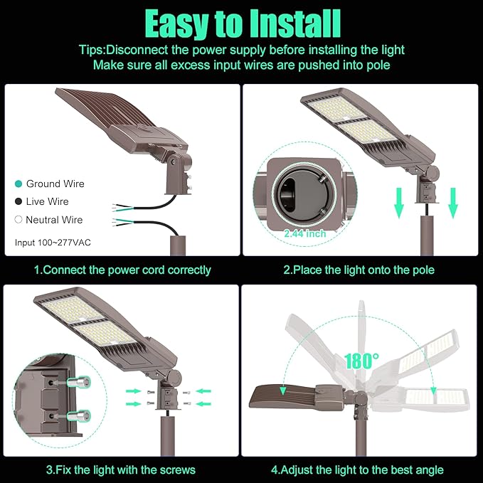 BBESTLED 2 Pack, 320W LED Pole Light Outdoor Dusk to Dawn 44800LM IP65 5000K Slip Fit Mount Area Street Pole Stadium Roadway Lighting 100-277VAC Input, Shoebox LED Light