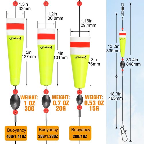 Dovesun Popping Cork Weighted Fishing Bobbers Floats Fishing Corks Popping Corks for Saltwater Freshwater Yellow Float Length-3in & Buoyancy-1oz*3pcs