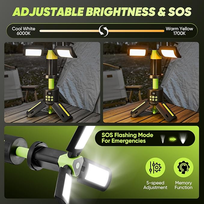 Telescopic Camping Lights with Stand, 5000LM Rechargeable LED Flashlight, 9 Color Modes, Collapsible Tent Lantern with Reflective Strips, Magnetic Base for Power Outages, Camping & Emergency