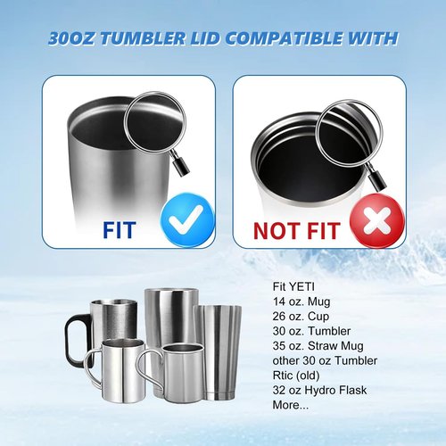 30 oz Tumbler Lid, 2 Pack Replacement Lids Fit for YETI umbler Lid, 14 oz Mug and 35 oz Straw Mug, Spill Proof Cup Lids Covers with Magnetic Slider Switch