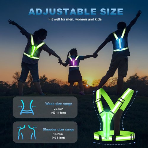 ELLUMIN LED Reflective Running Vest Gear, Rechargeable 5 Lights Colors High-Visibility Gear with Adjustable Waist/Shoulder for Man Woman Night Running Cycling Walking Dogs(Pink & Green)