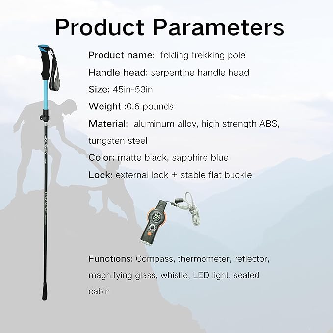 Folding Trekking Poles, Hiking Travel Poles, Hiking Equipment, Lightweight Trekking Poles, Suitable for Men and Women, The Elderly and Children，with an Outdoor Compass