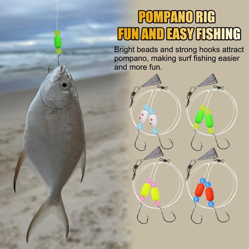 CWSDXM Pompano Rigs for Surf Fishing Saltwater Floats Catfishing Pompano Fishing Rigs with Double Circle Hooks and Pyramid Sinker 5pcs