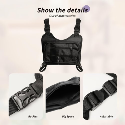 AfitLulu Outdoor Chest Bag for Men, Breathable Tactical Vest with Adjustable Shoulder Straps, Sports Running Vest for Men (Black)