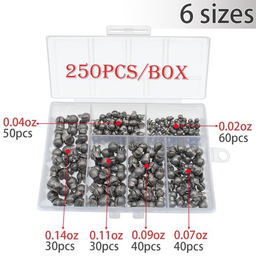 250Pcs Split Shot Fishing Weights Sinkers, Round Assortment Fishing Weight Clip on Sinker Weight Freshwater Saltwater Fishing Gift for Fishing Lovers