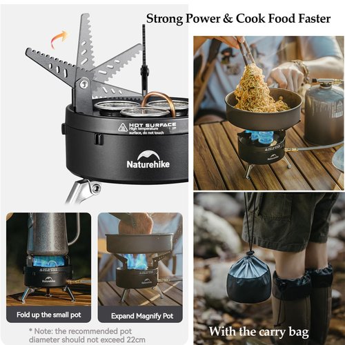 Naturehike Portable Camping Stove, 1 Burner Gas Camp Stove with Carry Bag, 11260 BTU Backpacking Stove with Adjustable Burners for Outdoor Hiking Backpacking