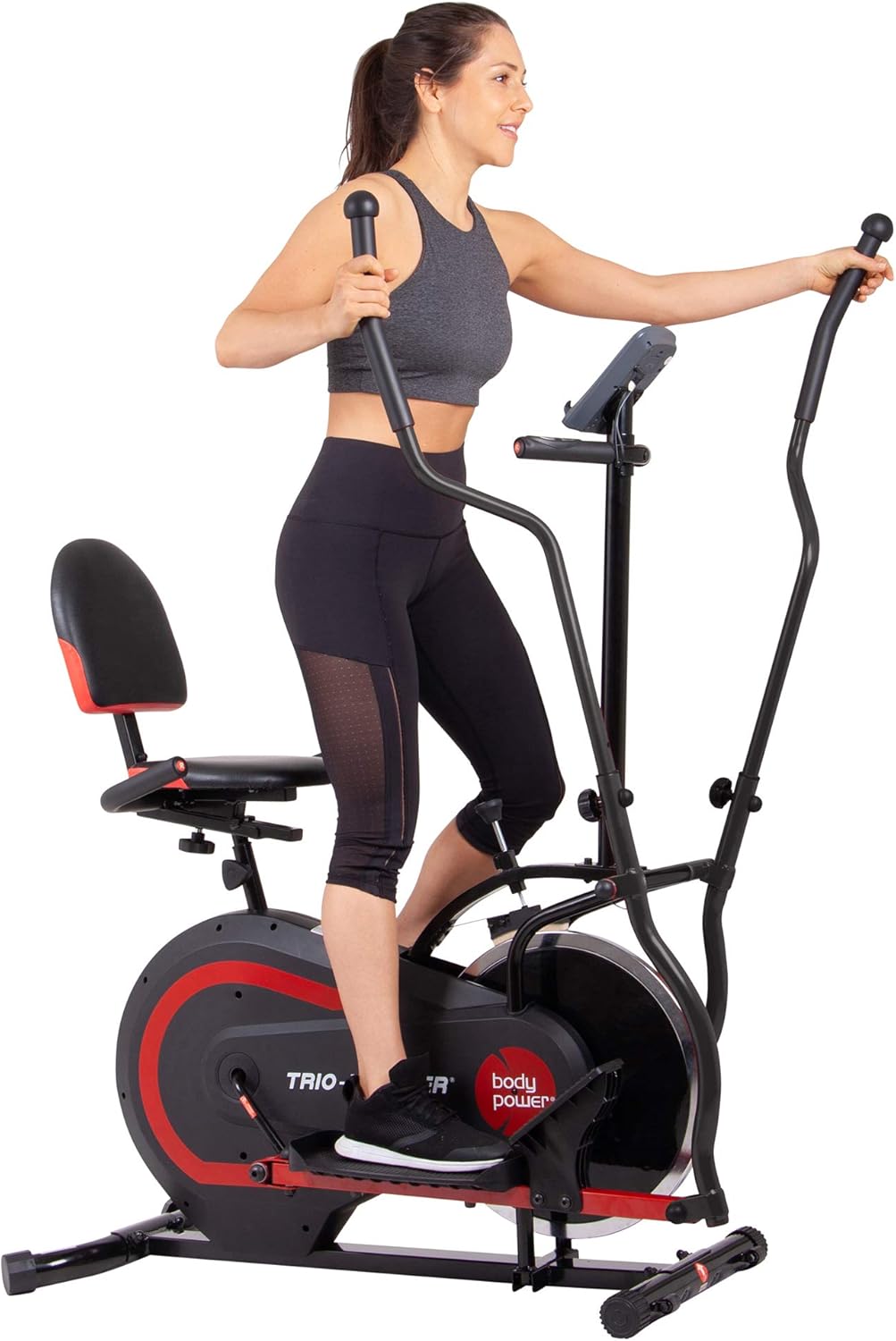 [BODY POWER] - 2nd Gen, PATENTED 3 in 1 Exercise Machine, Elliptical with Seat Back Cushion, Upright Cycling, and Reclined Bike Modes - Digital Computer Targets Different Body Parts, BRT5118