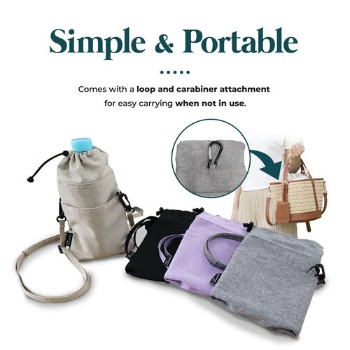 Washable Insulated Water Bottle Bag Compact Cold & Thermal Protection PET Bottle Holder with Loop, Pocket, & Carabiner, Ideal for Work, Picnics & Outdoors (Black)