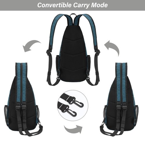 MOSISO Sling Backpack Travel Hiking Daypack, Double Layer Crossbody Sling Bag Convertible Backpack with Front Vertical Pocket, Teal Green