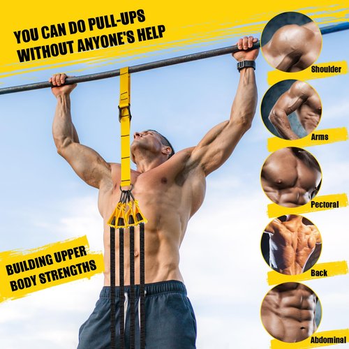 Pull Up Assistance Bands, 4 Adjustable Heavy Duty Resistance Bands for Pull Up Bar, Pull Up Assist Bands with Fabric Feet/Knee Rest for Home Gym Fitness Exercise Strength Training(70-280lbs)