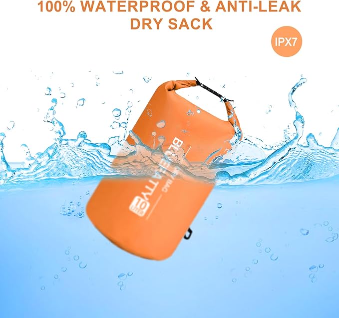 Waterproof Dry Bag Floating Roll Top Dry Backpacks for Kayaking, Rafting, Boating, SUP, Fishing with IPX8 Waterproof Phone Case, Orange, 10L