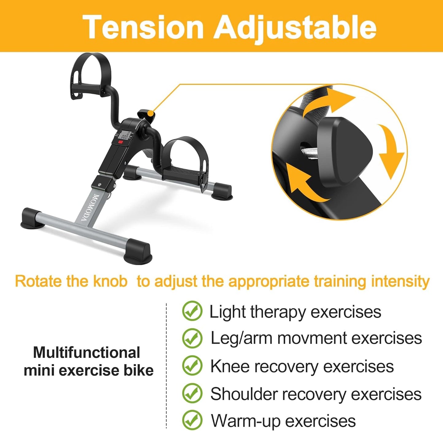 MOMODA Under Desk Pedal Exerciser Mini Bike for Leg/Arm - Foldable Peddler with LCD Display for Home/Office