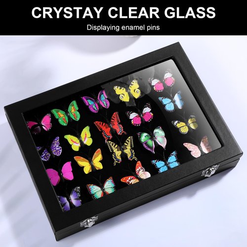 2 Pack Enamel Pin Display Case, Pin Collection Holder, 11" X 8" Shadow Box Frame for Military Medal Jewelry Pin Badge Collection, Black