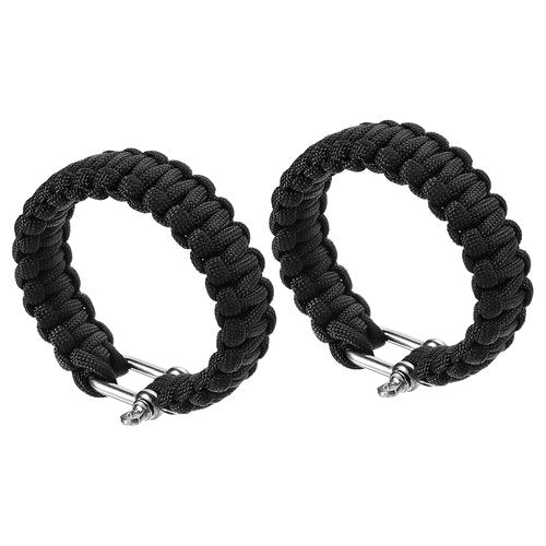 PATIKIL Survival Paracord Bracelets, 2 Pack Braided Bracelet with U-shaped Stainless Steel Buckle Party Favors Camping Gifts Outdoor Wraps for Men, Black