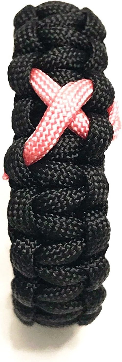 Breast Cancer Awareness Pink Ribbon Fitted Black Survival Jewelry Bracelet